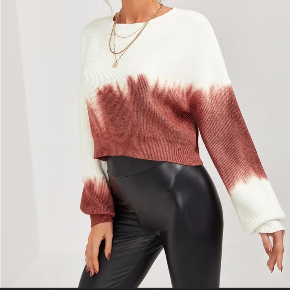 Watercolor Tie Dye Ribbed Knit Cropped Sweater